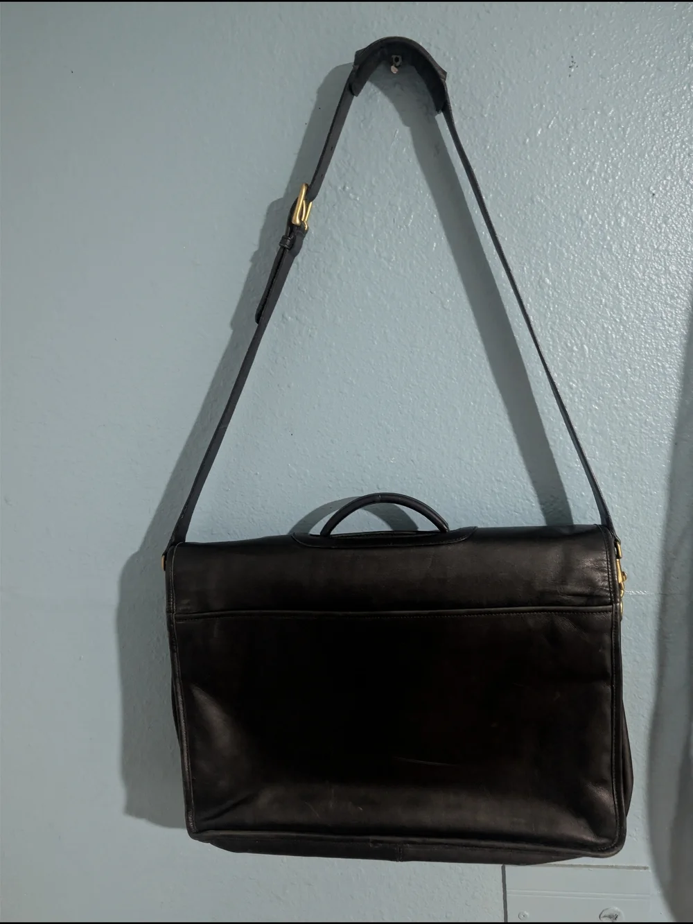 Coach Black Leather Work Briefcase with Top Handle and Strap